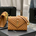 YSL 600185 Envelope Meduim In Quilted Grain De Poudre Embossed Leather Brown - Default Title - View 1