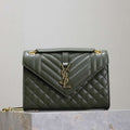 YSL 600185 Envelope Meduim In Quilted Grain De Poudre Embossed Leather Dark Green - Default Title - View 1