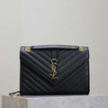 YSL 600185 Envelope Meduim In Quilted Grain De Poudre Embossed Leather V Gird Black - Default Title - View 1