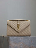 YSL 600185 Envelope Meduim In Quilted Grain De Poudre Embossed Leather Apricot
