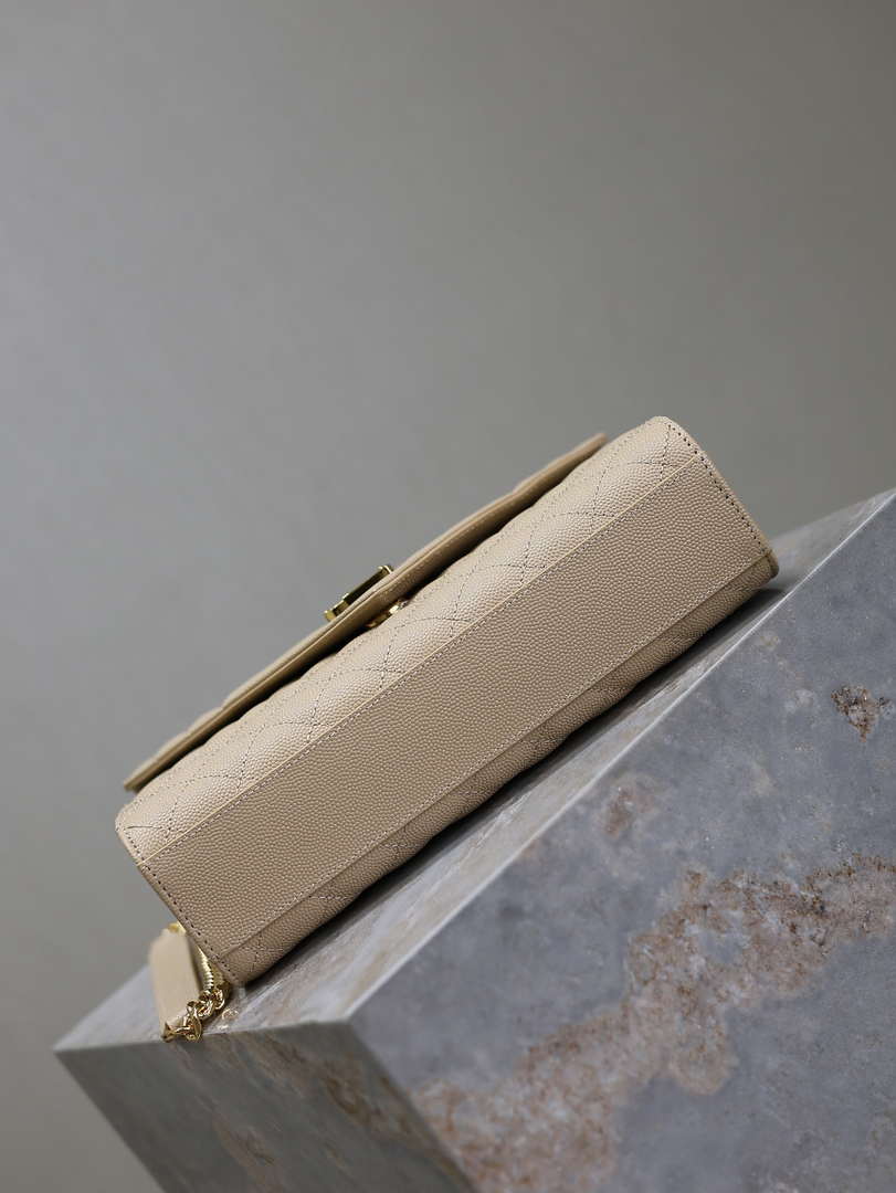 YSL 600185 Envelope Meduim In Quilted Grain De Poudre Embossed Leather Apricot - Default Title - View 7