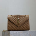 YSL 600185 Envelope Meduim In Quilted Grain De Poudre Embossed Leather Caramel - Default Title - View 1