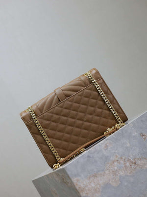YSL 600185 Envelope Meduim In Quilted Grain De Poudre Embossed Leather Caramel - Default Title - View 6