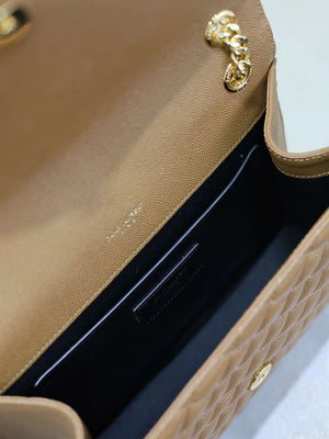 YSL 600185 Envelope Meduim In Quilted Grain De Poudre Embossed Leather Caramel - Default Title - View 9