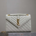 YSL 600185 Envelope Meduim In Quilted Grain De Poudre Embossed Leather White - Default Title - View 1