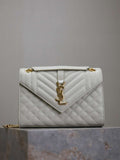 YSL 600185 Envelope Meduim In Quilted Grain De Poudre Embossed Leather White