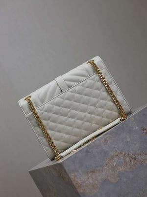 YSL 600185 Envelope Meduim In Quilted Grain De Poudre Embossed Leather White - Default Title - View 6