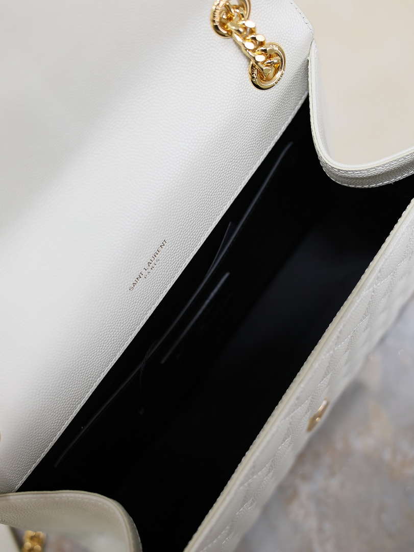 YSL 600185 Envelope Meduim In Quilted Grain De Poudre Embossed Leather White