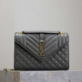 YSL 600185 Envelope Meduim In Quilted Grain De Poudre Embossed Leather Gray - Default Title - View 1