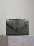 YSL 600185 Envelope Meduim In Quilted Grain De Poudre Embossed Leather Gray