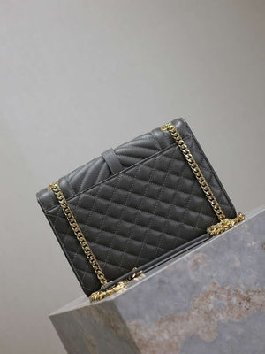 YSL 600185 Envelope Meduim In Quilted Grain De Poudre Embossed Leather Gray - Default Title - View 2