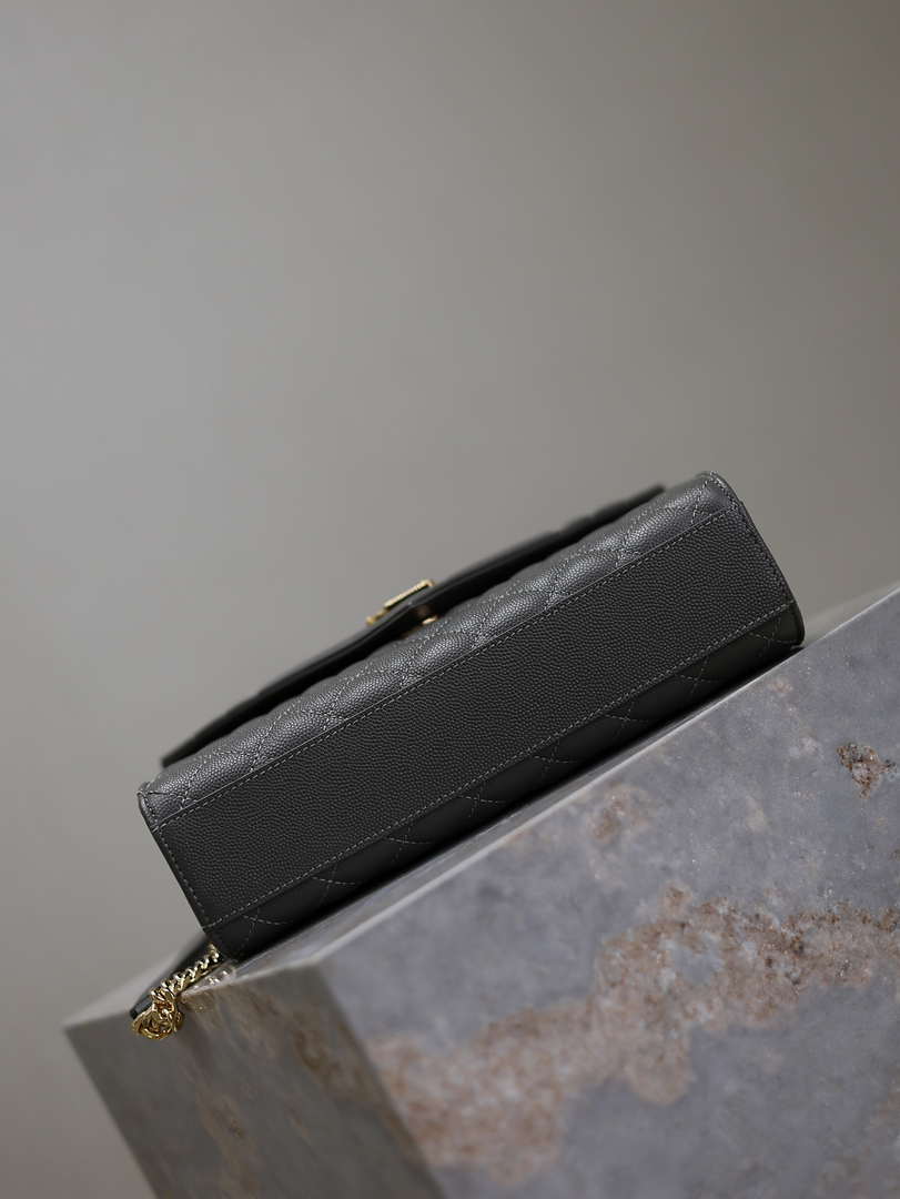 YSL 600185 Envelope Meduim In Quilted Grain De Poudre Embossed Leather Gray