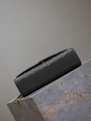 YSL 600185 Envelope Meduim In Quilted Grain De Poudre Embossed Leather Gray - Default Title - View 7