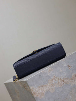 YSL 600185 Envelope Meduim In Quilted Grain De Poudre Embossed Leather Navy Blue - Default Title - View 9