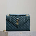 YSL 600185 Envelope Meduim In Quilted Grain De Poudre Embossed Leather Turquoise - Default Title - View 1