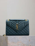 YSL 600185 Envelope Meduim In Quilted Grain De Poudre Embossed Leather Turquoise