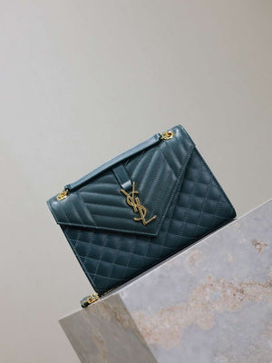 YSL 600185 Envelope Meduim In Quilted Grain De Poudre Embossed Leather Turquoise - Default Title - View 2