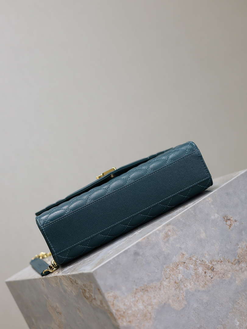 YSL 600185 Envelope Meduim In Quilted Grain De Poudre Embossed Leather Turquoise