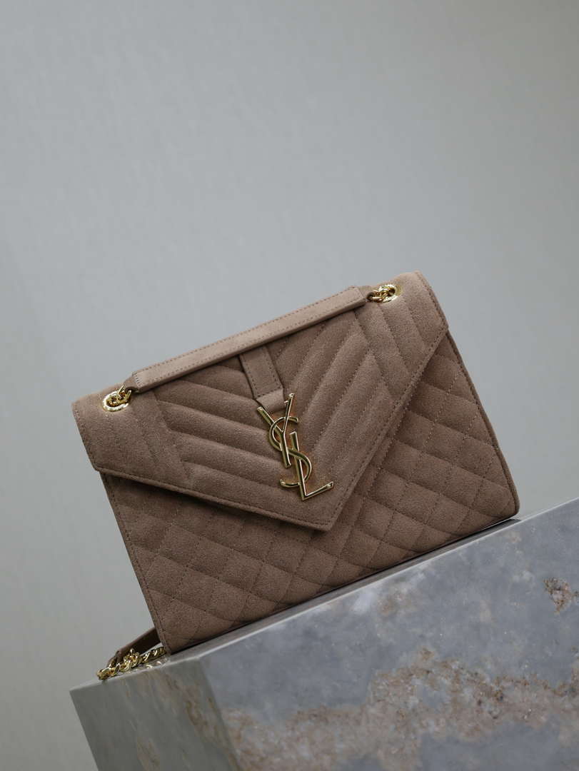 YSL 600185 Envelope Meduim In Light Pink Suede Leather