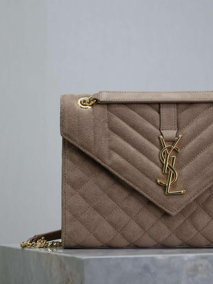 YSL 600185 Envelope Meduim In Light Pink Suede Leather