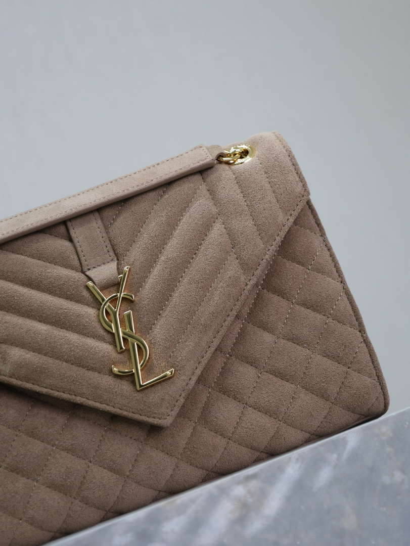 YSL 600185 Envelope Meduim In Light Pink Suede Leather