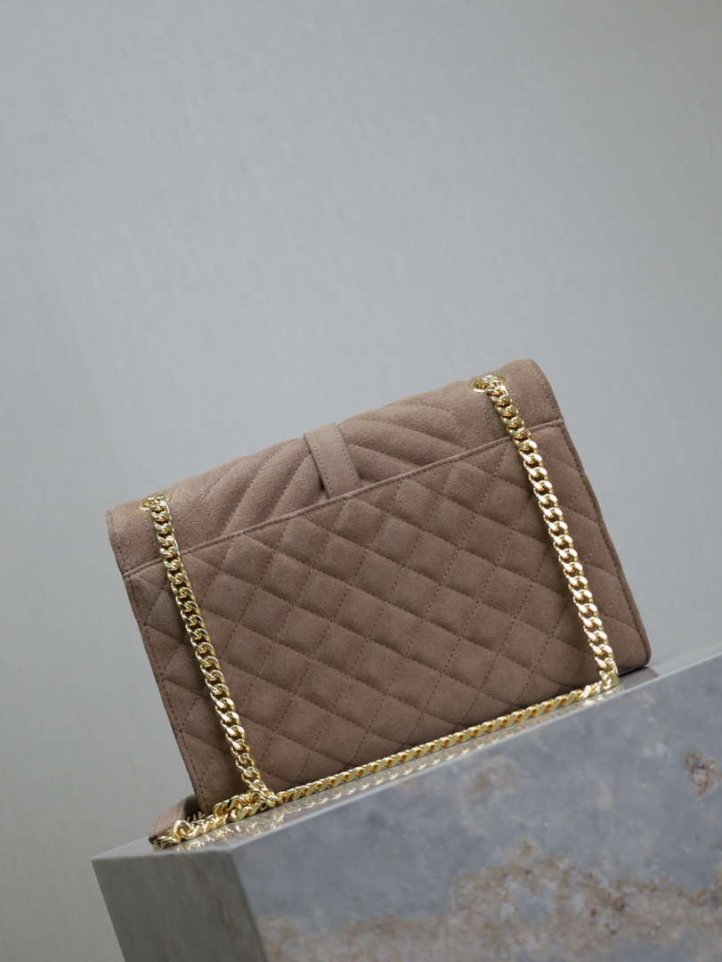 YSL 600185 Envelope Meduim In Light Pink Suede Leather