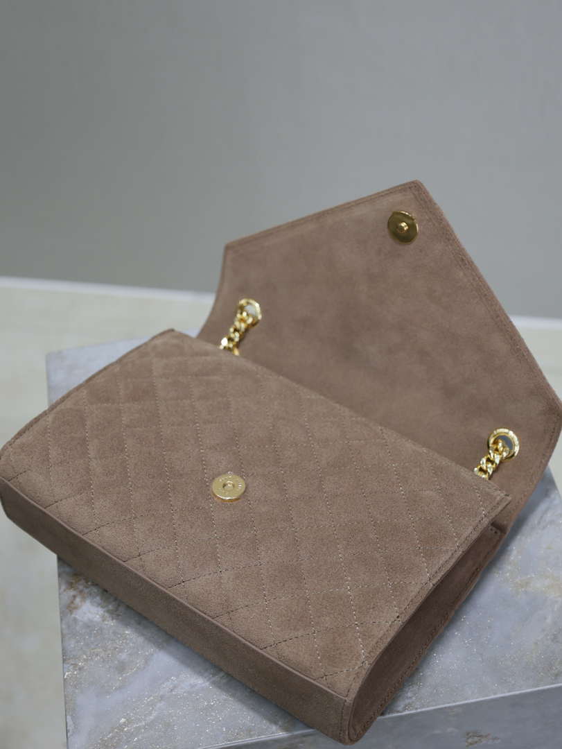 YSL 600185 Envelope Meduim In Light Pink Suede Leather