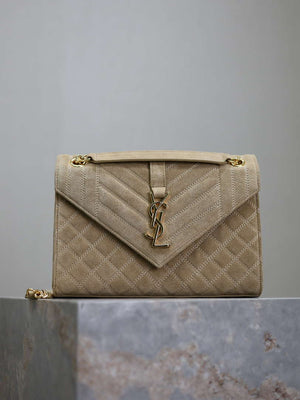 YSL 600185 Envelope Meduim In Apricot Suede Leather - Default Title - View 1