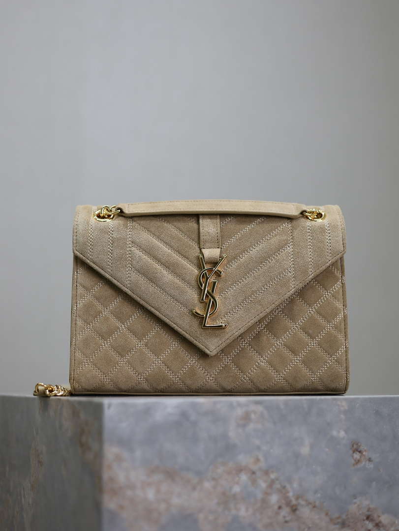 YSL 600185 Envelope Meduim In Apricot Suede Leather