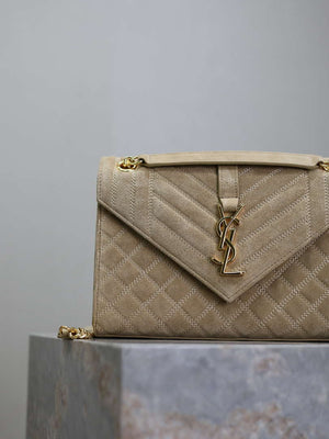 YSL 600185 Envelope Meduim In Apricot Suede Leather - Default Title - View 2