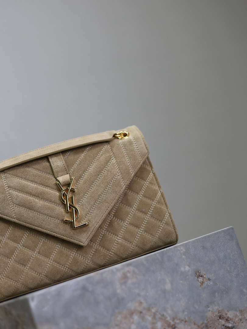 YSL 600185 Envelope Meduim In Apricot Suede Leather
