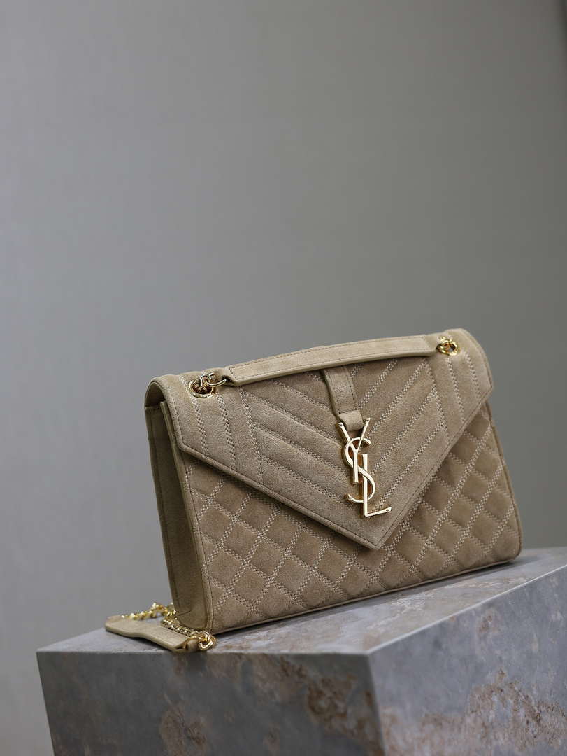 YSL 600185 Envelope Meduim In Apricot Suede Leather