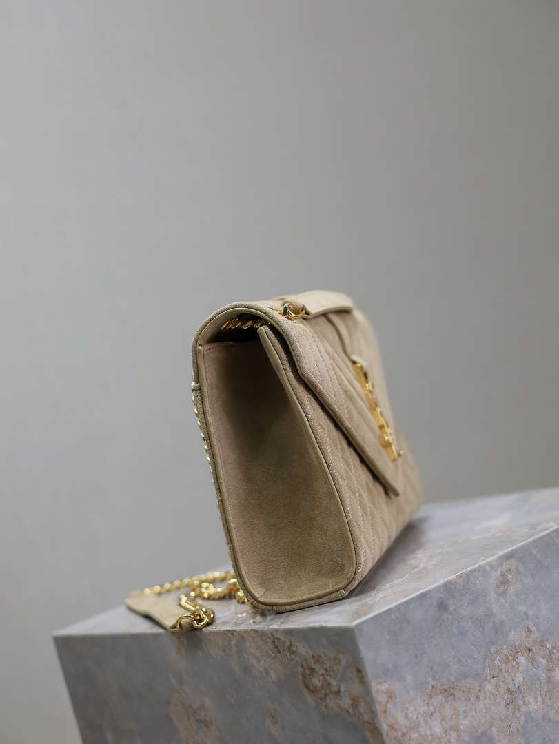 YSL 600185 Envelope Meduim In Apricot Suede Leather
