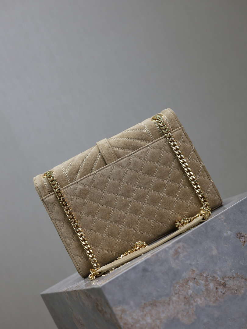 YSL 600185 Envelope Meduim In Apricot Suede Leather