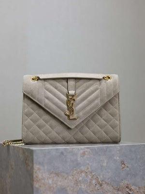YSL 600185 Envelope Meduim In Light Gray Suede Leather - Default Title - View 1