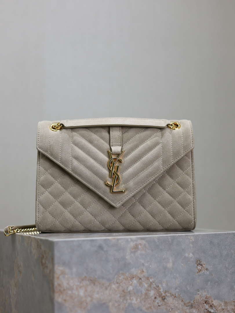 YSL 600185 Envelope Meduim In Light Gray Suede Leather - Default Title - View 1