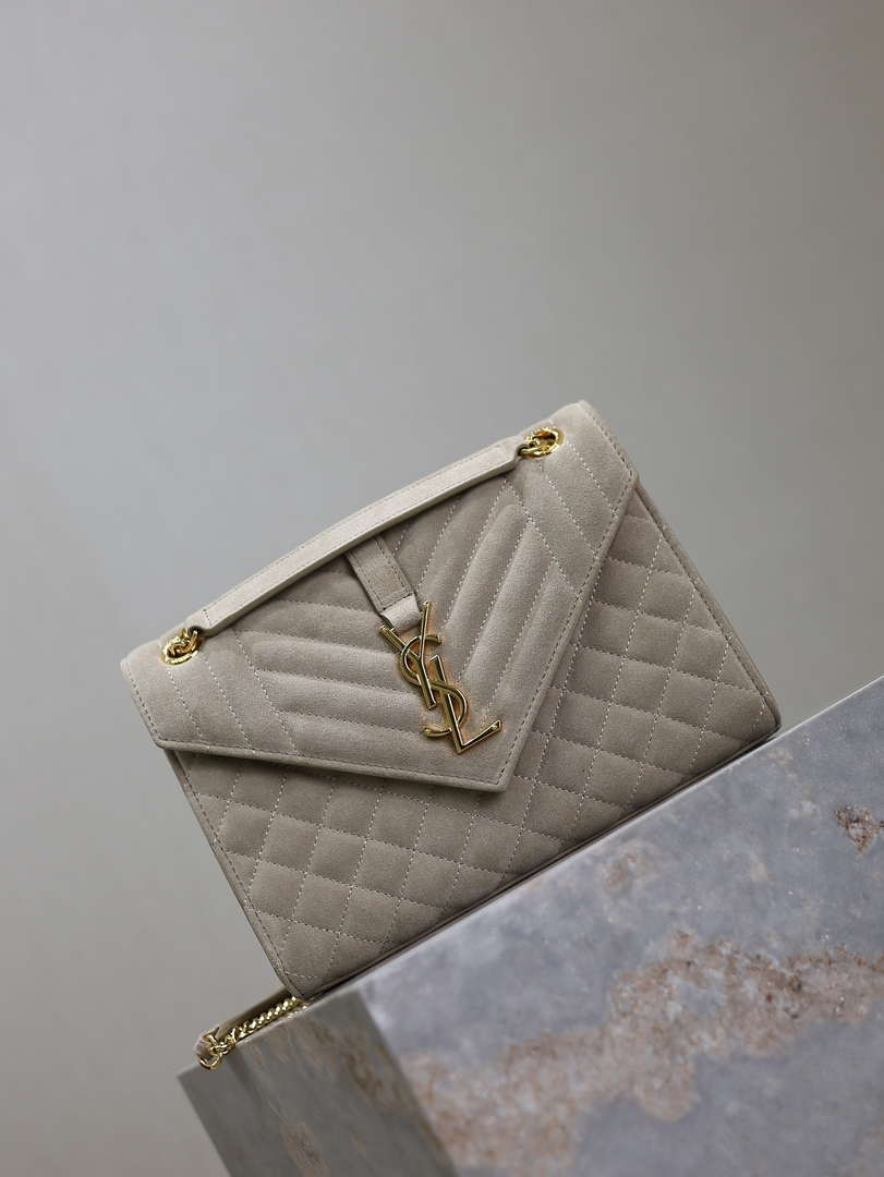 YSL 600185 Envelope Meduim In Light Gray Suede Leather
