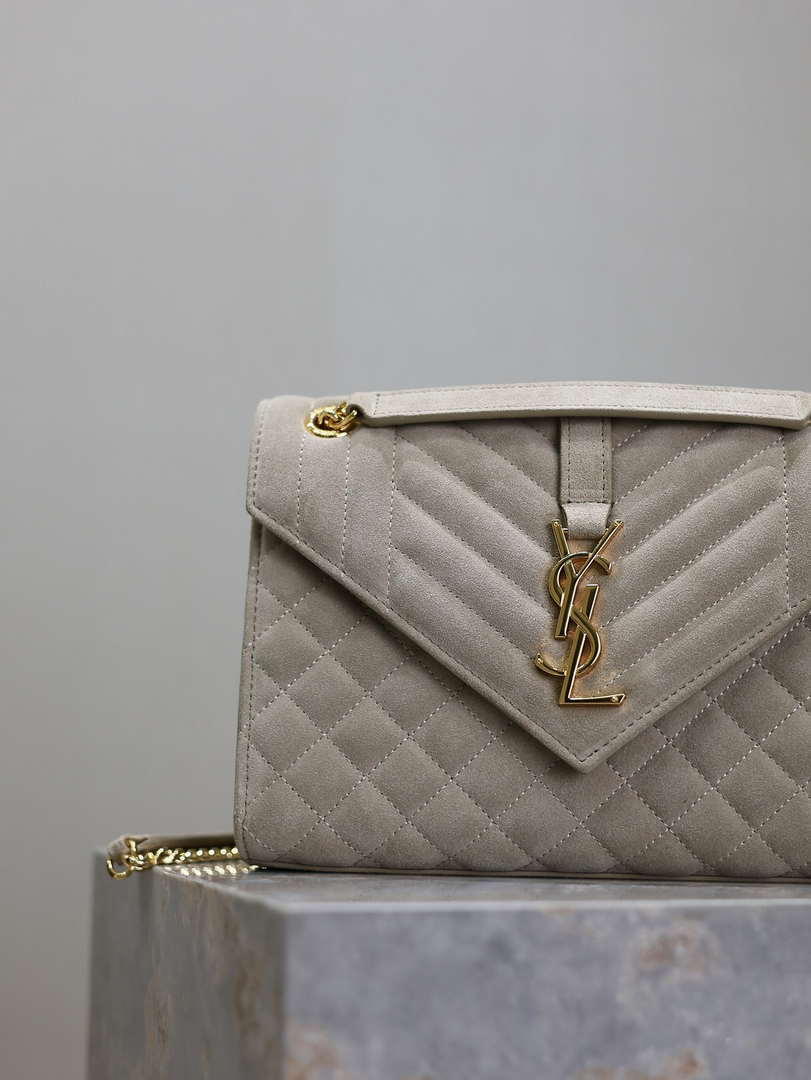 YSL 600185 Envelope Meduim In Light Gray Suede Leather