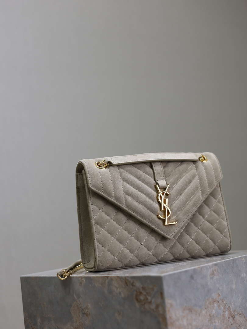 YSL 600185 Envelope Meduim In Light Gray Suede Leather