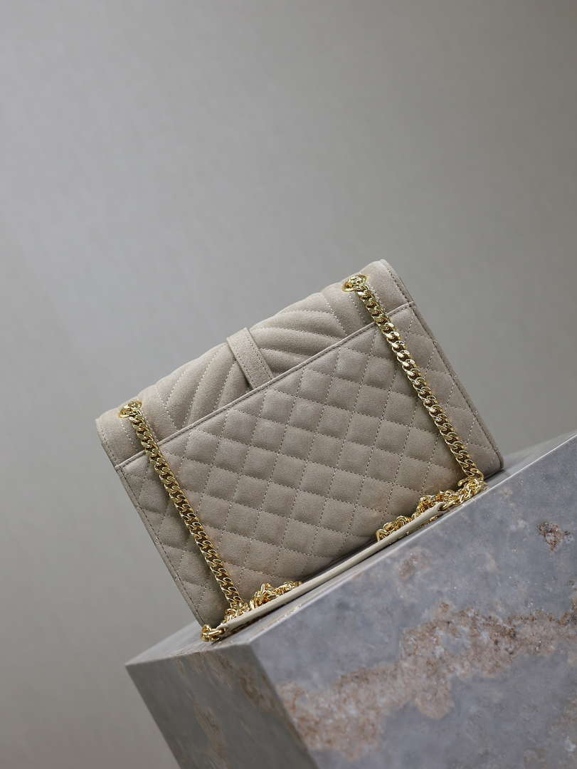 YSL 600185 Envelope Meduim In Light Gray Suede Leather - Default Title - View 5