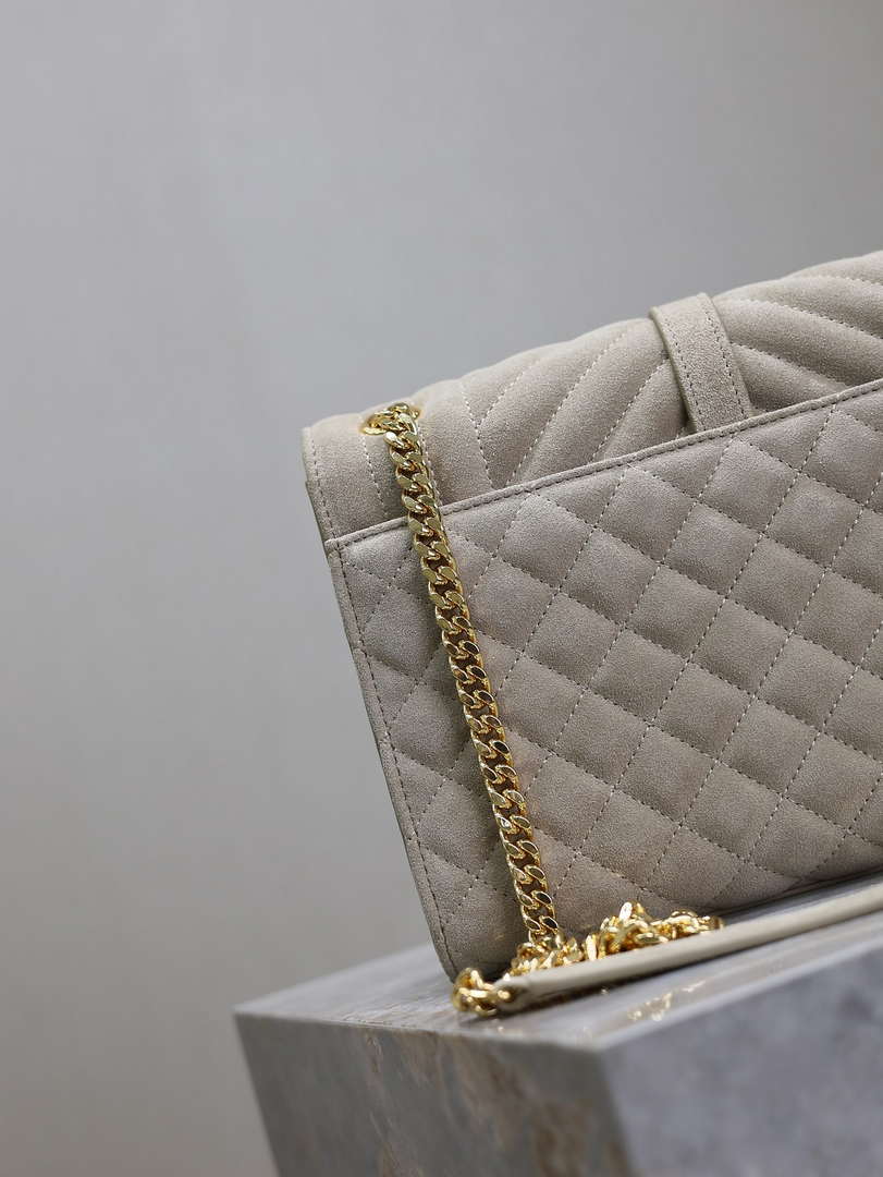 YSL 600185 Envelope Meduim In Light Gray Suede Leather
