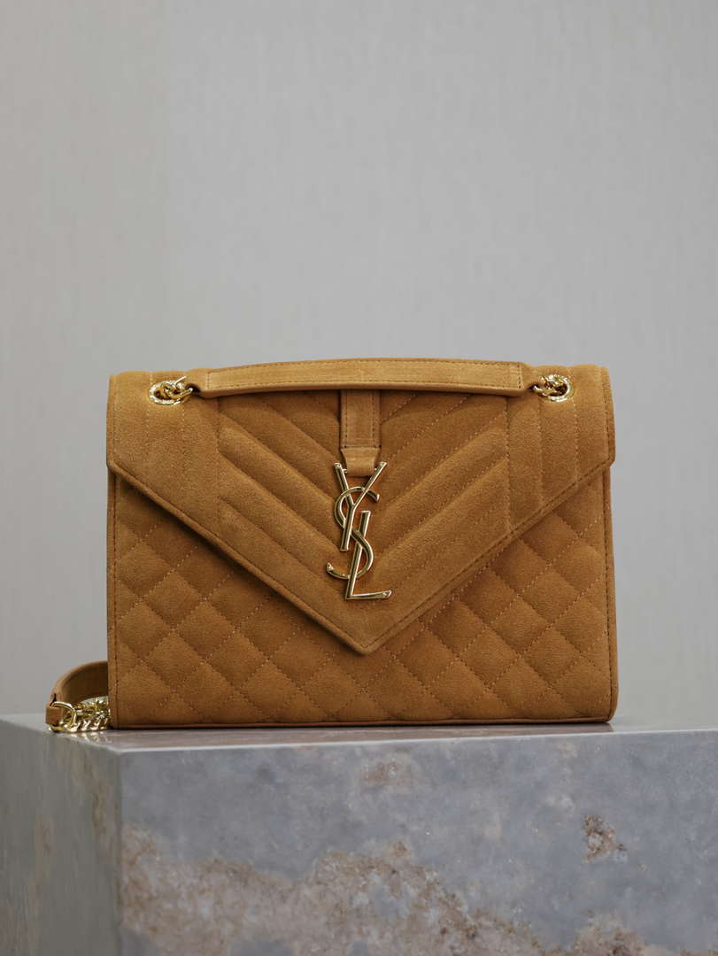 YSL 600185 Envelope Meduim In Caramel Suede Leather