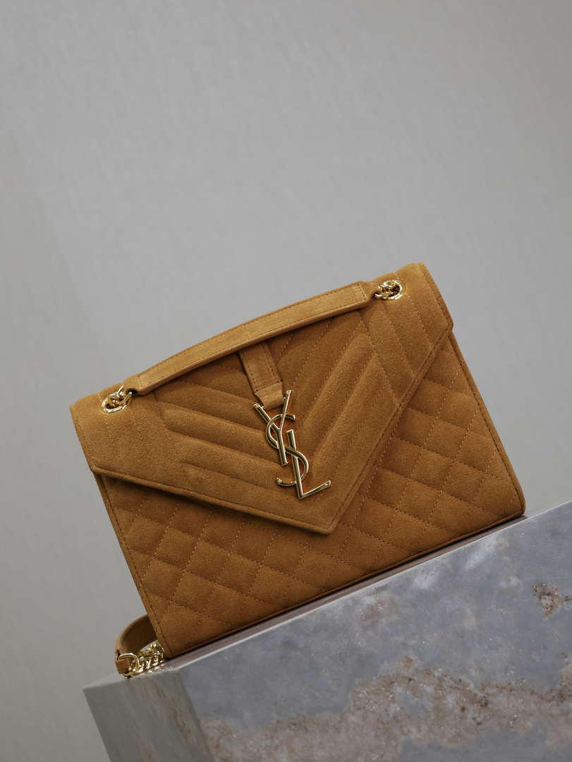 YSL 600185 Envelope Meduim In Caramel Suede Leather - Default Title - View 2