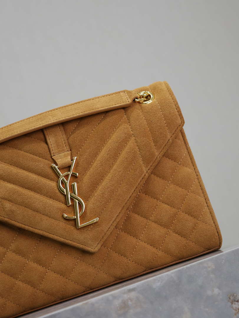 YSL 600185 Envelope Meduim In Caramel Suede Leather