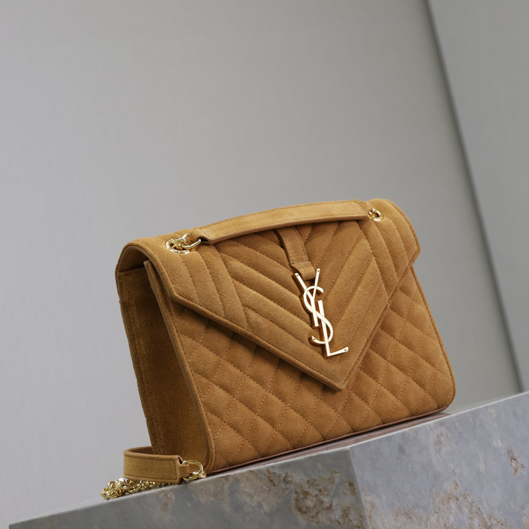 YSL 600185 Envelope Meduim In Caramel Suede Leather