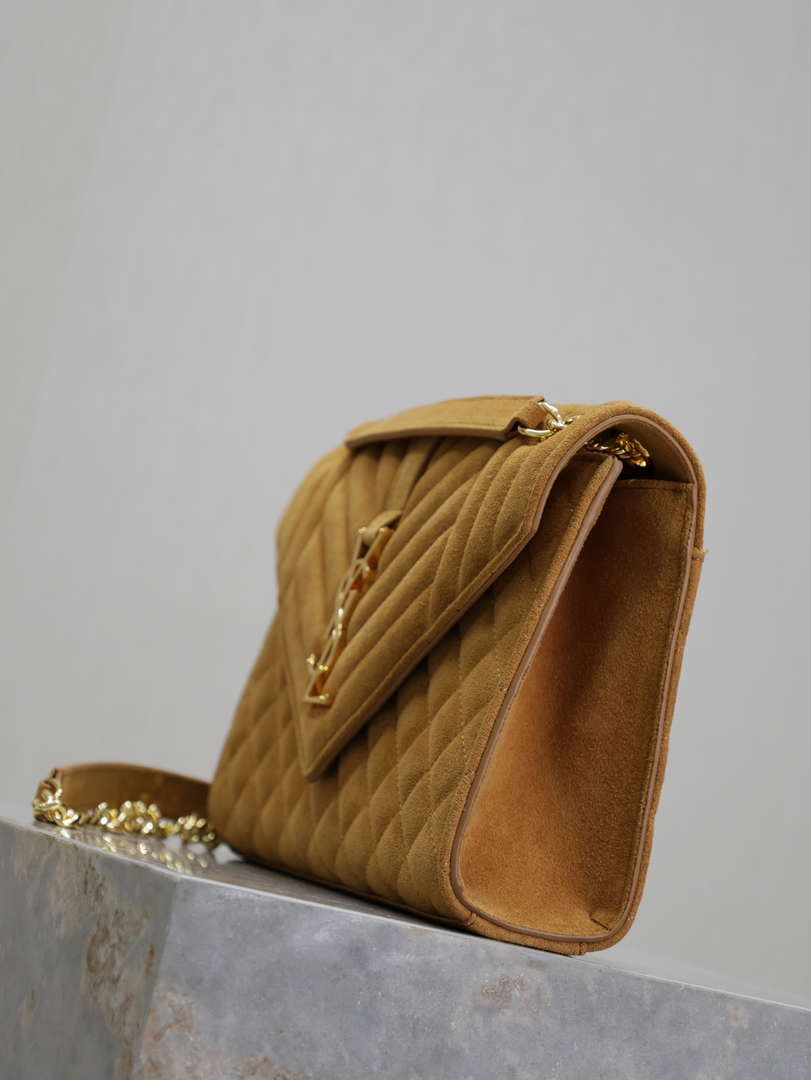 YSL 600185 Envelope Meduim In Caramel Suede Leather