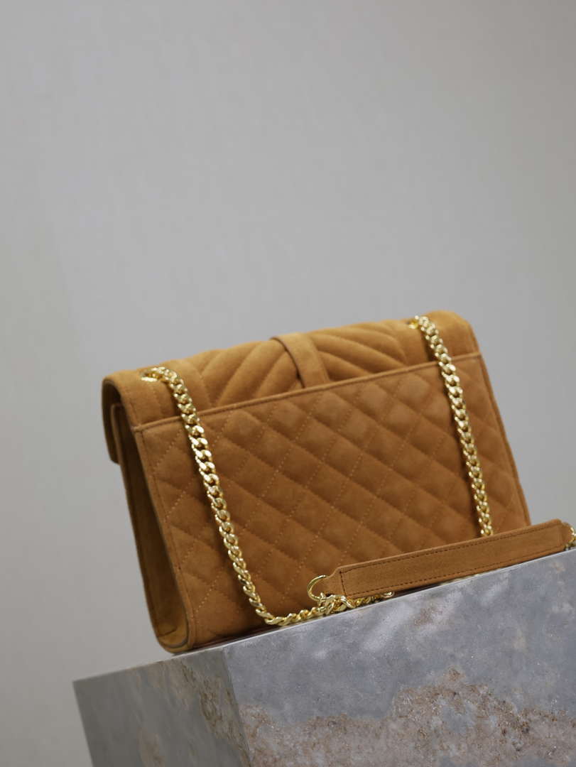 YSL 600185 Envelope Meduim In Caramel Suede Leather