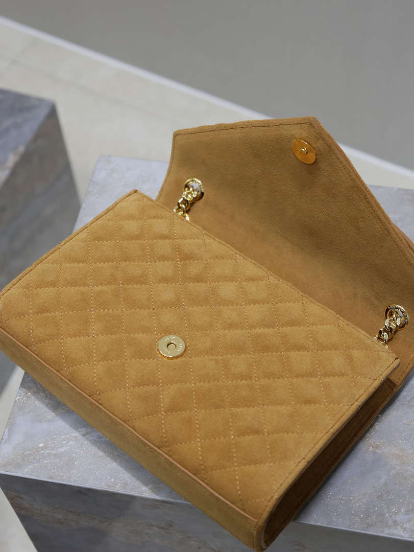 YSL 600185 Envelope Meduim In Caramel Suede Leather