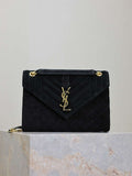 YSL 600185 Envelope Meduim In Black Suede Leather