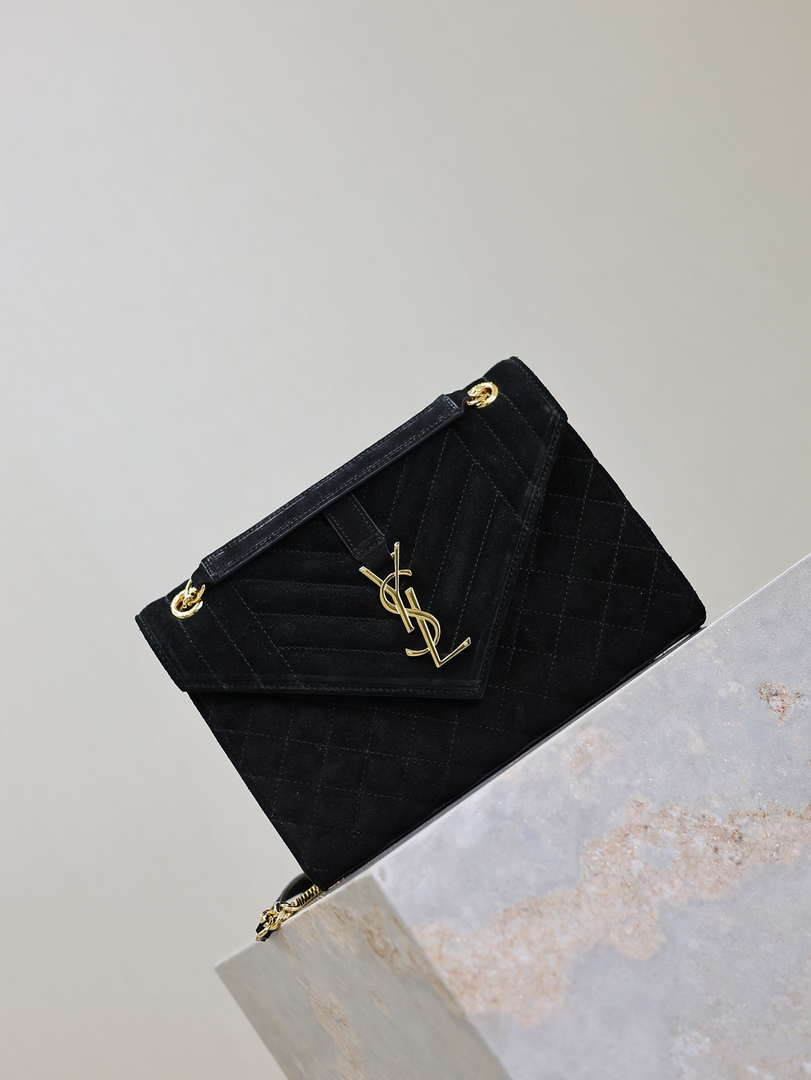 YSL 600185 Envelope Meduim In Black Suede Leather